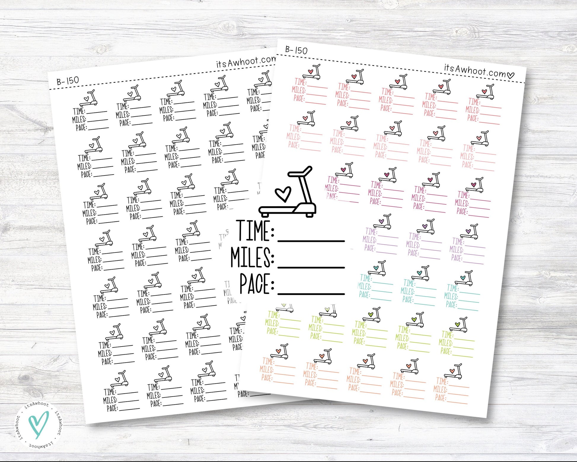 Treadmill Stats Stickers, Treadmill Stats with Treadmill Icon Planner Stickers, Running / Walking Tracking Stickers (B150)