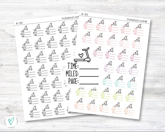 Treadmill Stats Stickers, Treadmill Stats with Treadmill Icon Planner Stickers, Running / Walking Tracking Stickers (B150)