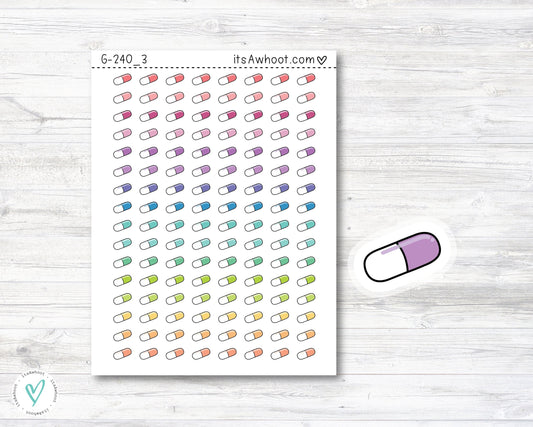 Pills Icon Planner Stickers, Medicine Doodle Planner Stickers, Medication Stickers - Mini .25" Tall - SMALL DECO SHEET (G240_3)