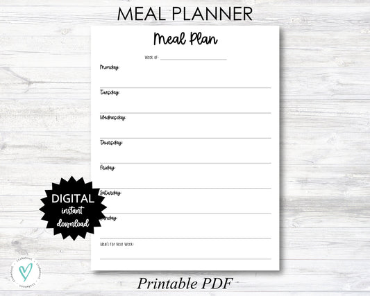 Meal Plan Printable, Meal Plan Digital Download, Meal Plan Printable, Weekly Menu Printable, Minimalistic Meal Plan - PRINTABLE (N061)