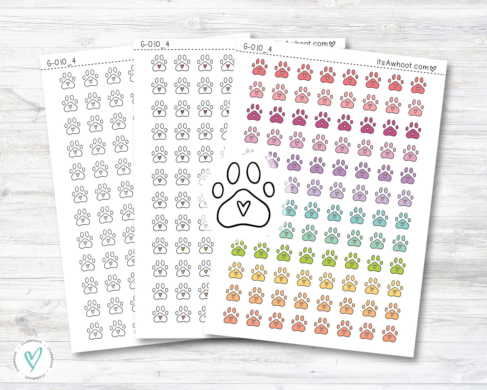 Paw Print Stickers, Paw Doodle Planner Stickers, Pet Doodle Stickers (G0010_4)