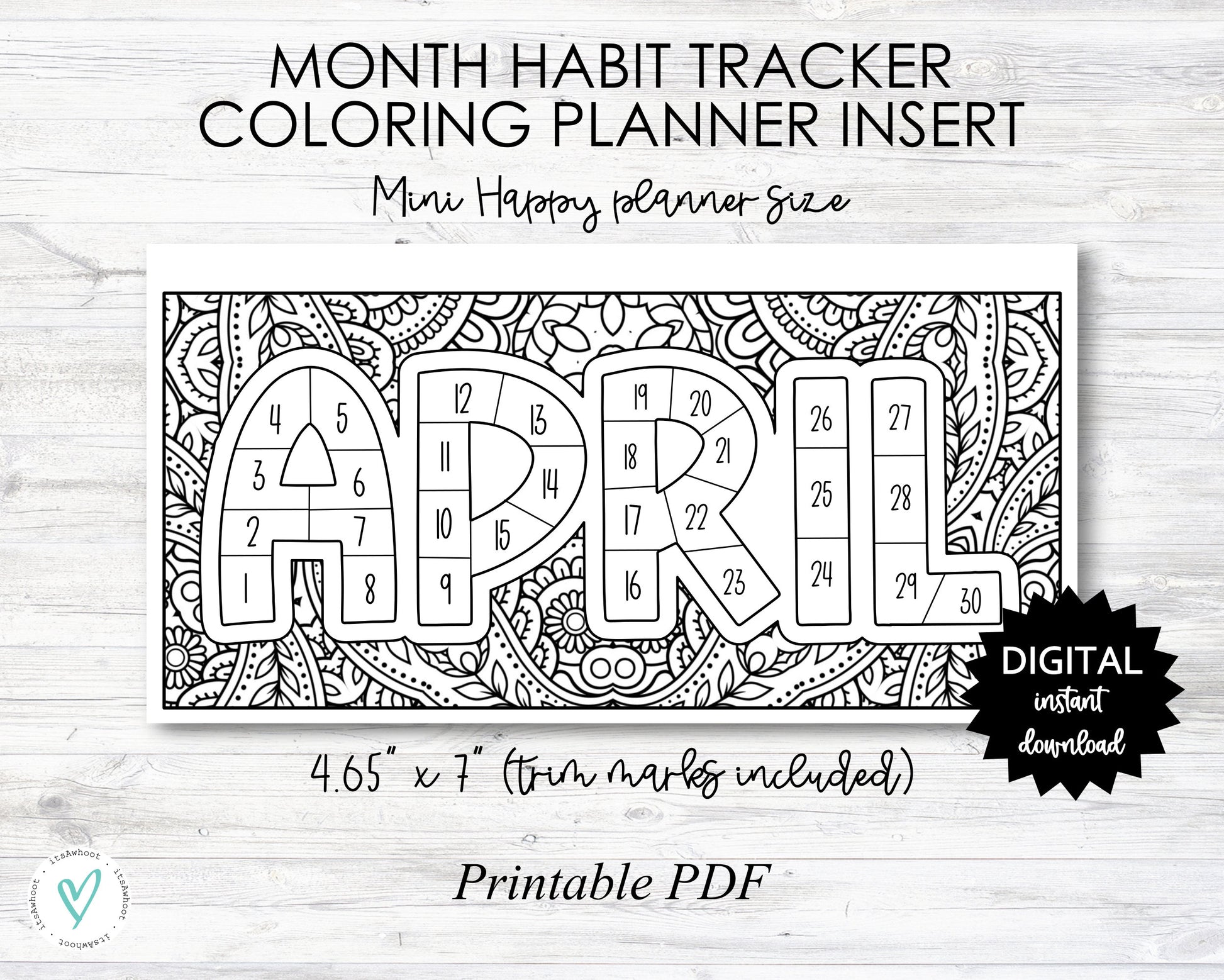 April Habit Tracker Coloring Sheet Printable - Happy Planner MINI Size Planner Insert - PRINTABLE (O013_2Apl)