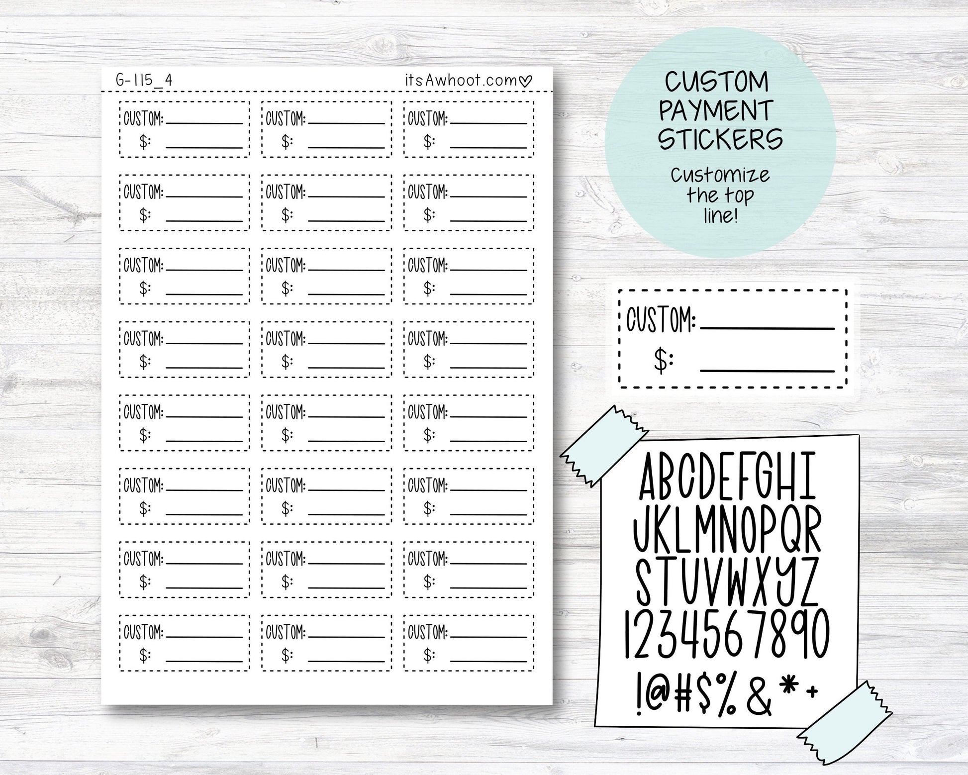 Personalized Payment/Expense/Funds Tracking Box Label Planner Stickers with Your Custom Text - 1.5" x .7" (G115_4)