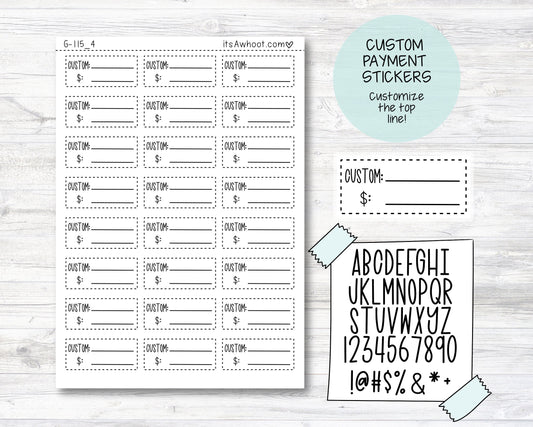 Personalized Payment/Expense/Funds Tracking Box Label Planner Stickers with Your Custom Text - 1.5" x .7" (G115_4)