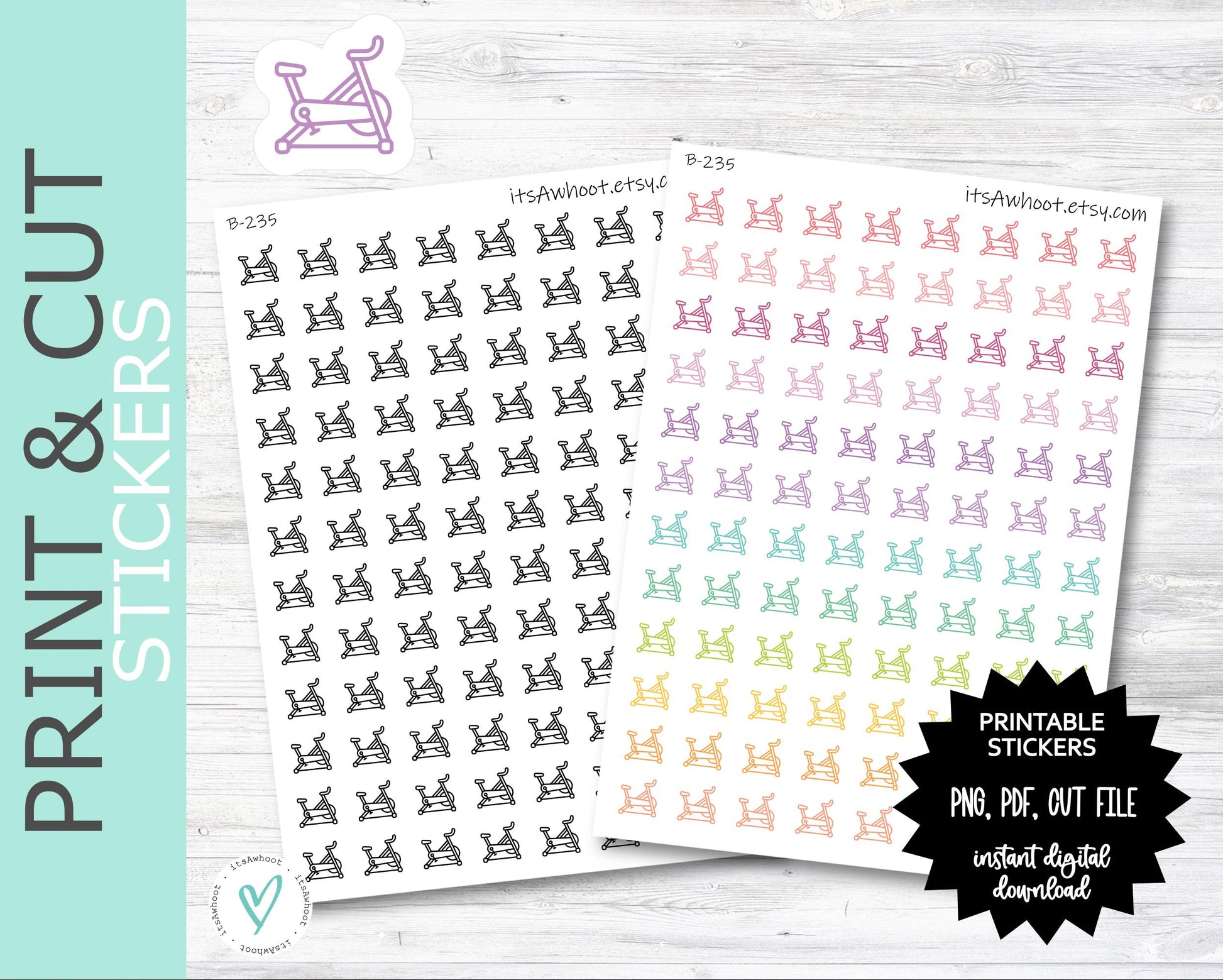 Spin Bike Planner Stickers PRINT & CUT Planner Stickers (B235PC)