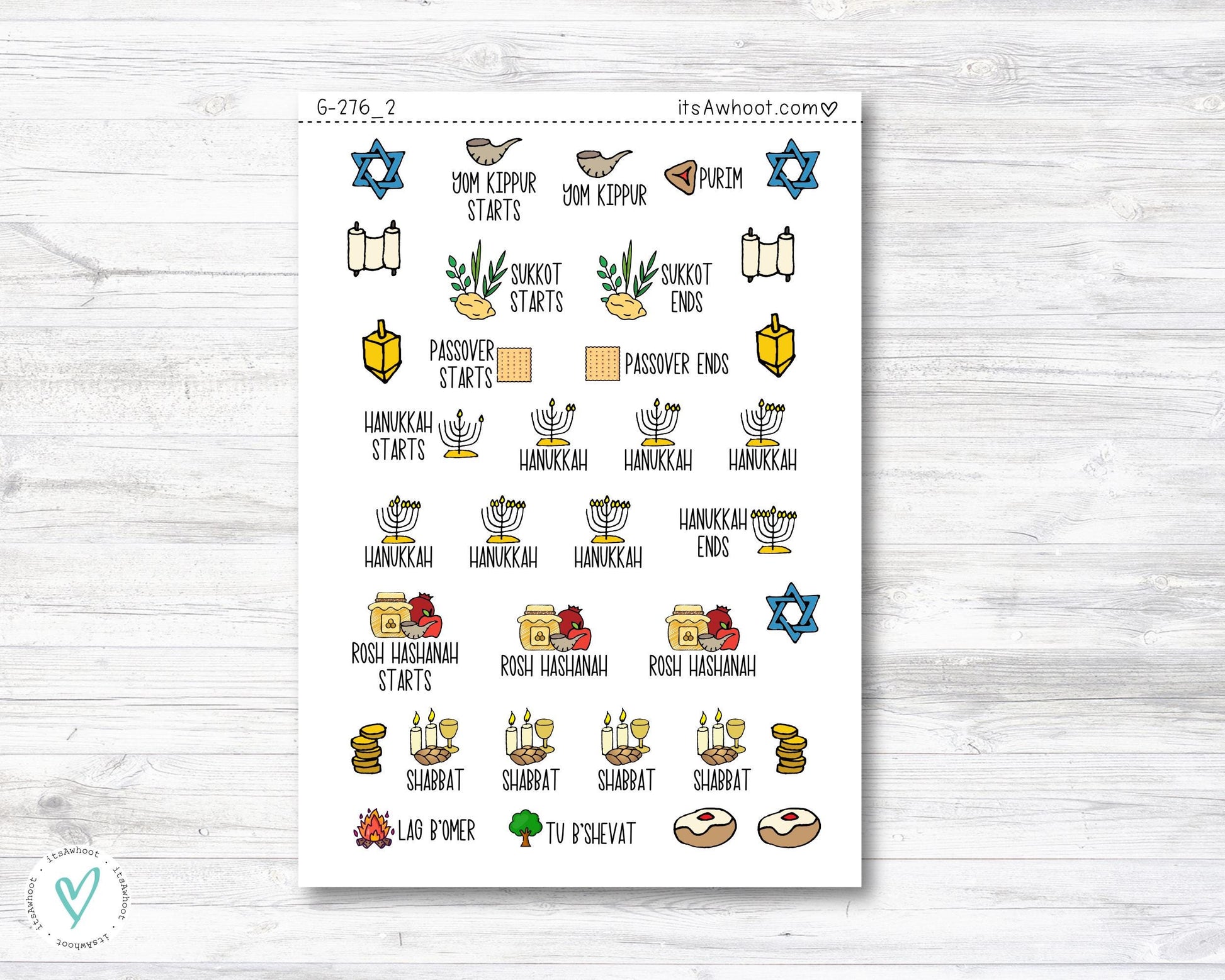 Jewish Holiday Planner Stickers - Doodle Jewish Holiday Stickers (G276_2)