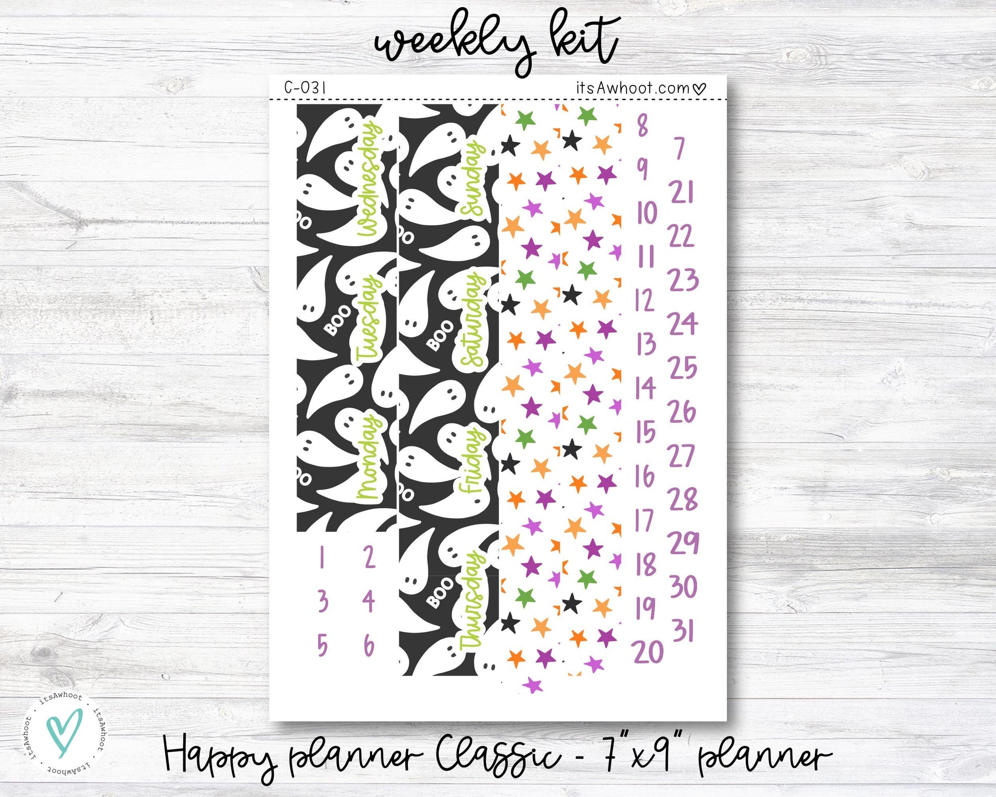 WEEKLY Kit Planner Stickers - "Boo" - Happy Planner CLASSIC / 7"x9" - Vertical (C031)