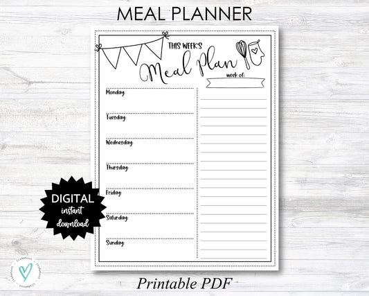 This Week's Meal Plan Printable, Meal Plan Digital Download, Meal Plan Printable, Weekly Menu Printable - PRINTABLE (N062)