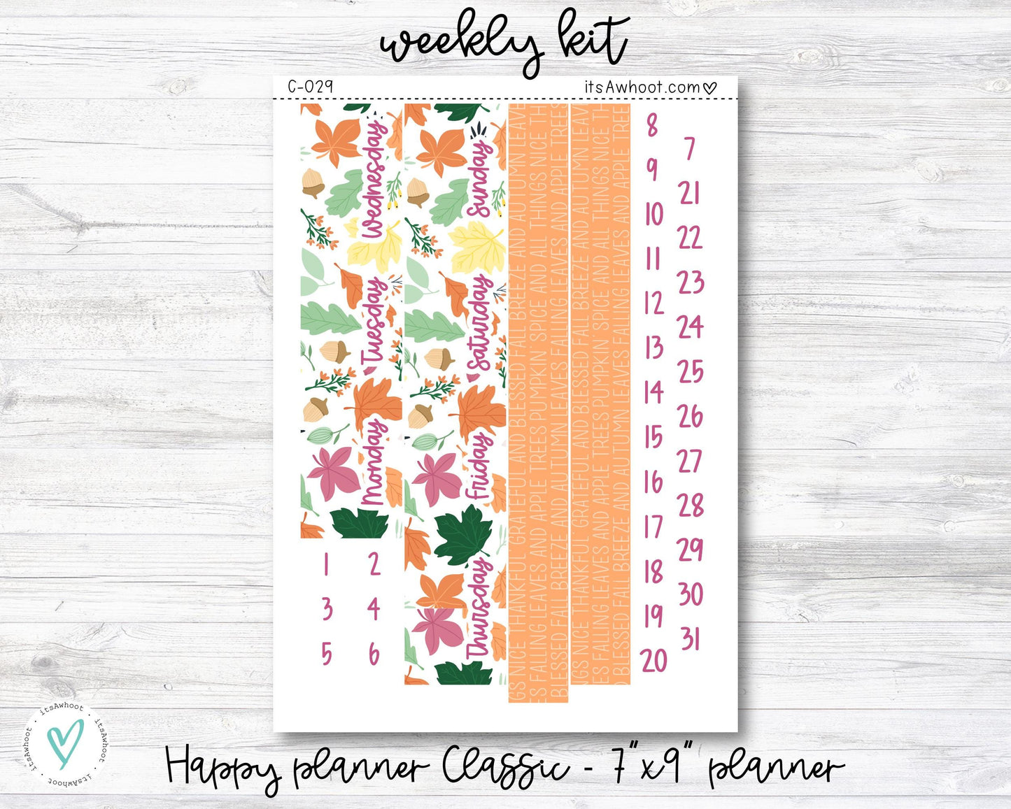 WEEKLY Kit Planner Stickers - "Pumpkin Spice" - Happy Planner CLASSIC / 7"x9" - Vertical (C029)