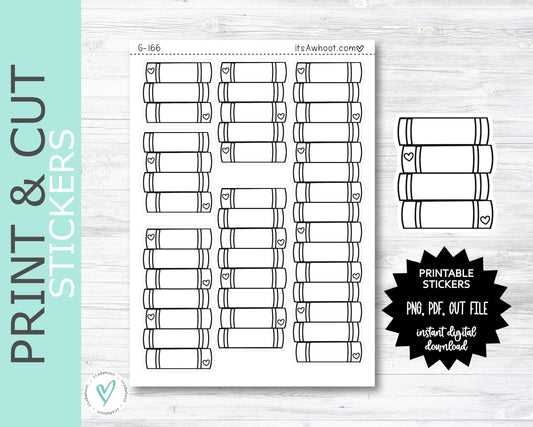 Book Stack Reading Tracker Stickers PRINT & CUT Planner Stickers (G166PC)