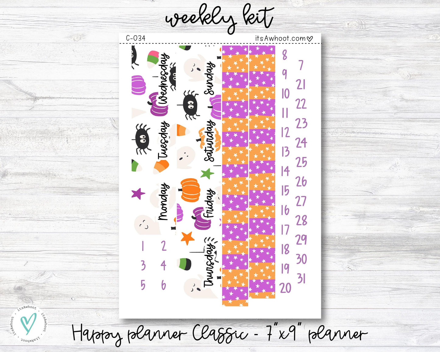 WEEKLY Kit Planner Stickers - "Boo" - Happy Planner CLASSIC / 7"x9" - Vertical (C034)