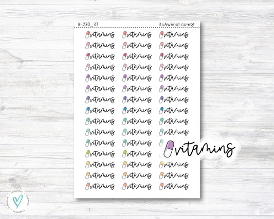 Vitamins Script Stickers, Vitamins Planner Stickers, Vitamins with Icon Stickers (B230_37)