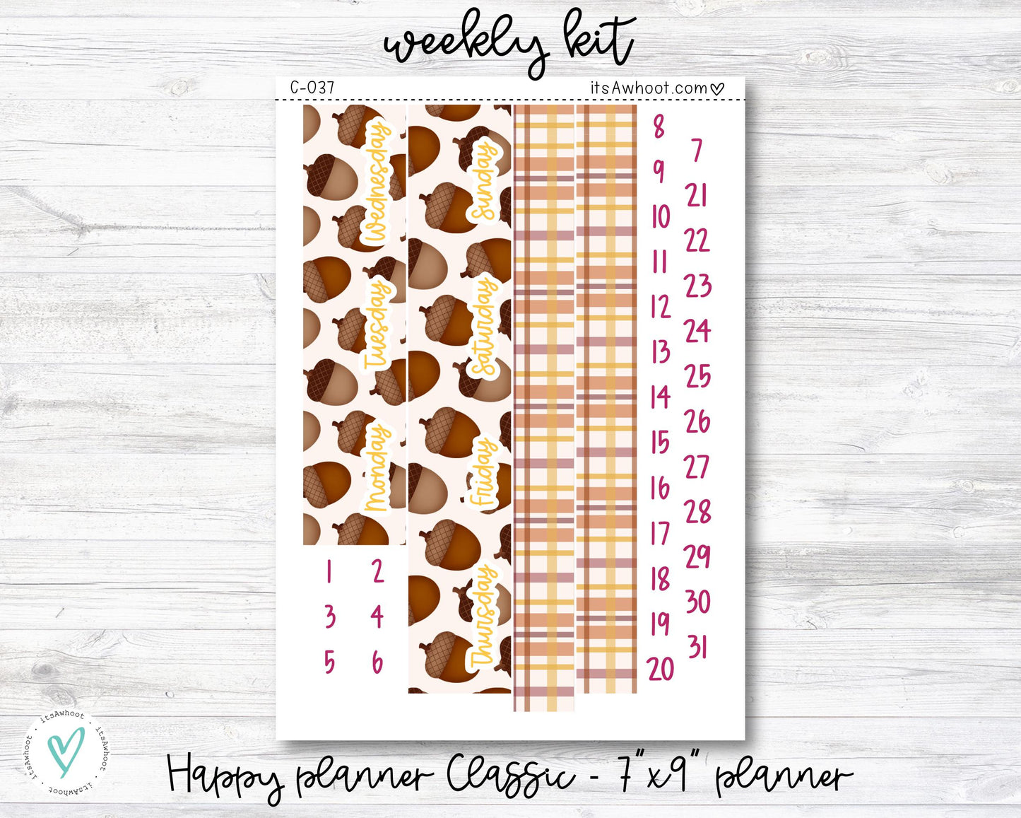 WEEKLY Kit Planner Stickers - "Fall Harvest" - Happy Planner CLASSIC / 7"x9" - Vertical (C037)