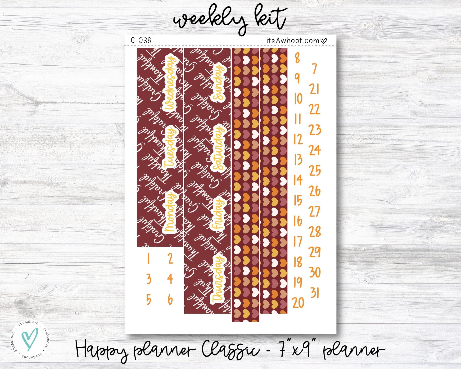 WEEKLY Kit Planner Stickers - "Fall Harvest" - Happy Planner CLASSIC / 7"x9" - Vertical (C038)