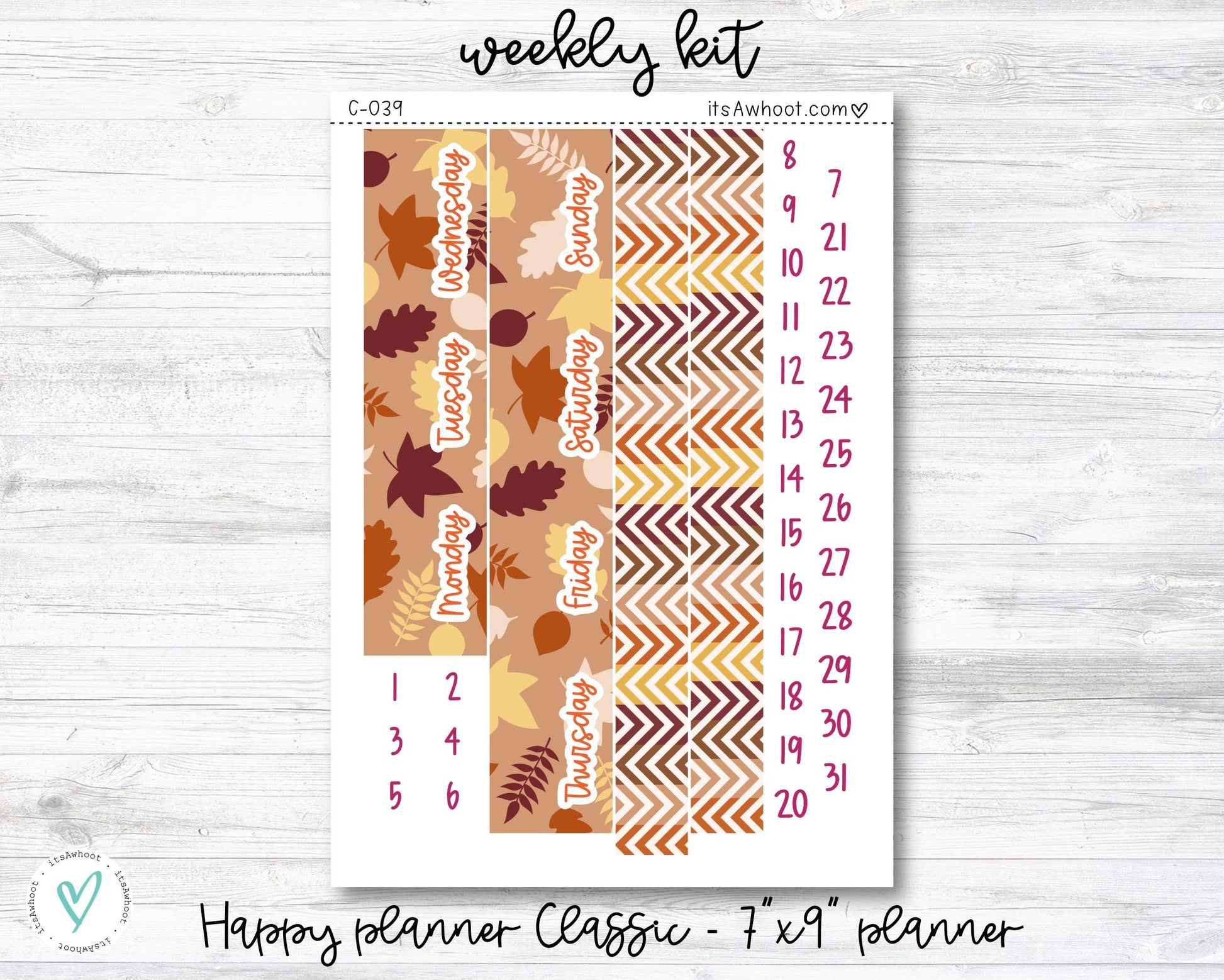 WEEKLY Kit Planner Stickers - "Fall Harvest" - Happy Planner CLASSIC / 7"x9" - Vertical (C039)