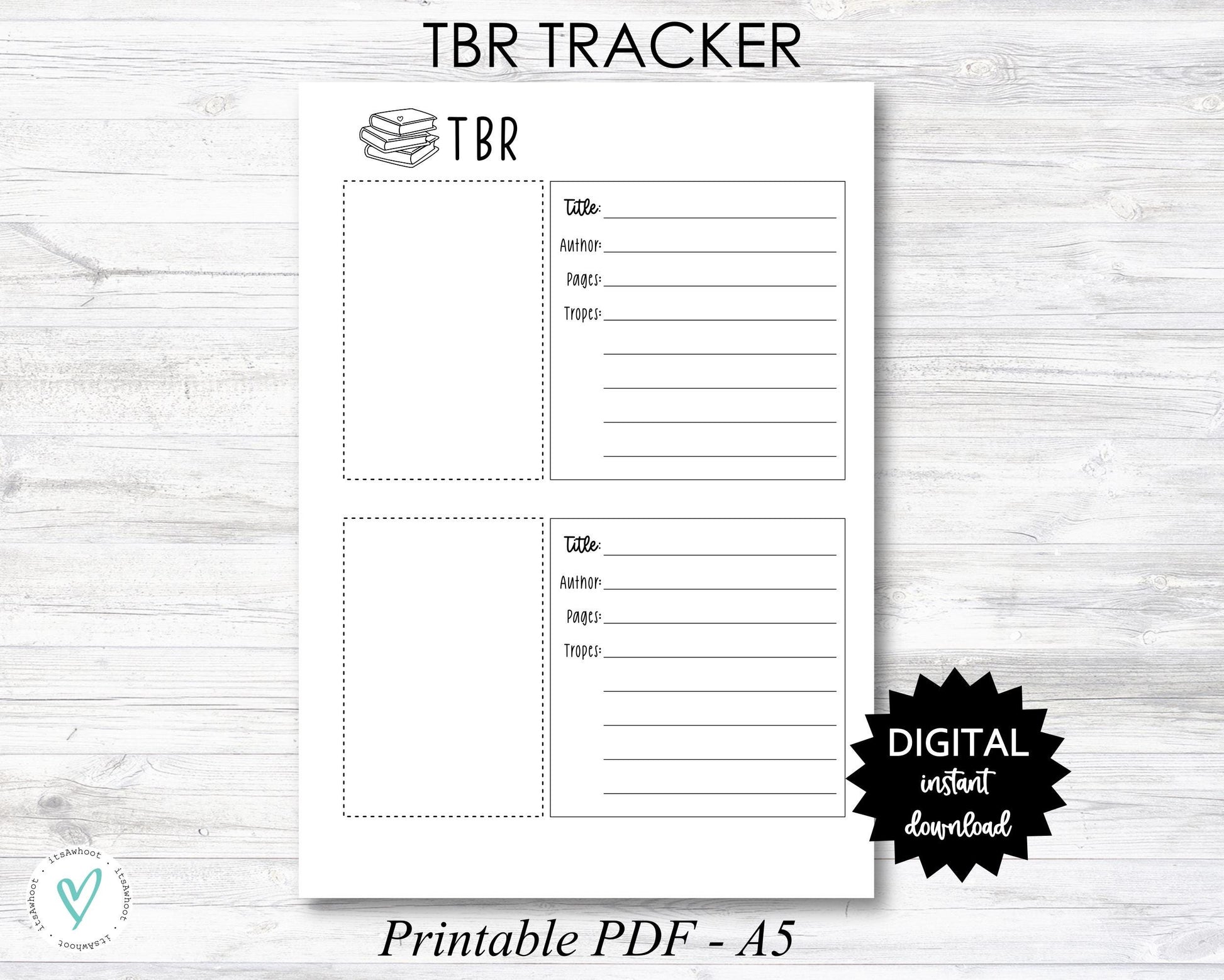 TBR Printable, To Be Read Book Tracker - Letter & A5 - PRINTABLE (N058_3)