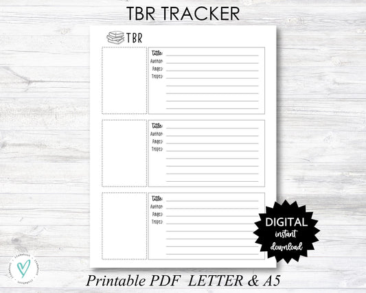 TBR Printable, To Be Read Book Tracker - Letter & A5 - PRINTABLE (N058_3)