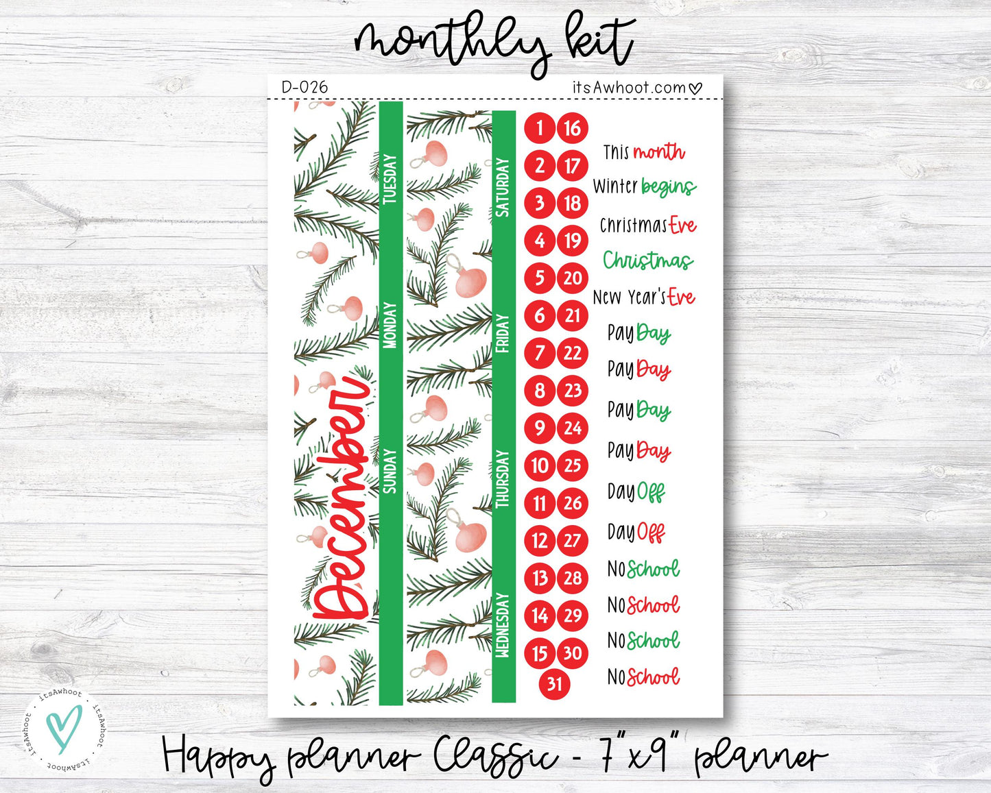 MONTHLY Kit Planner Stickers - DECEMBER "All I want for Christmas" - Happy Planner CLASSIC / 7"x9" (D026)