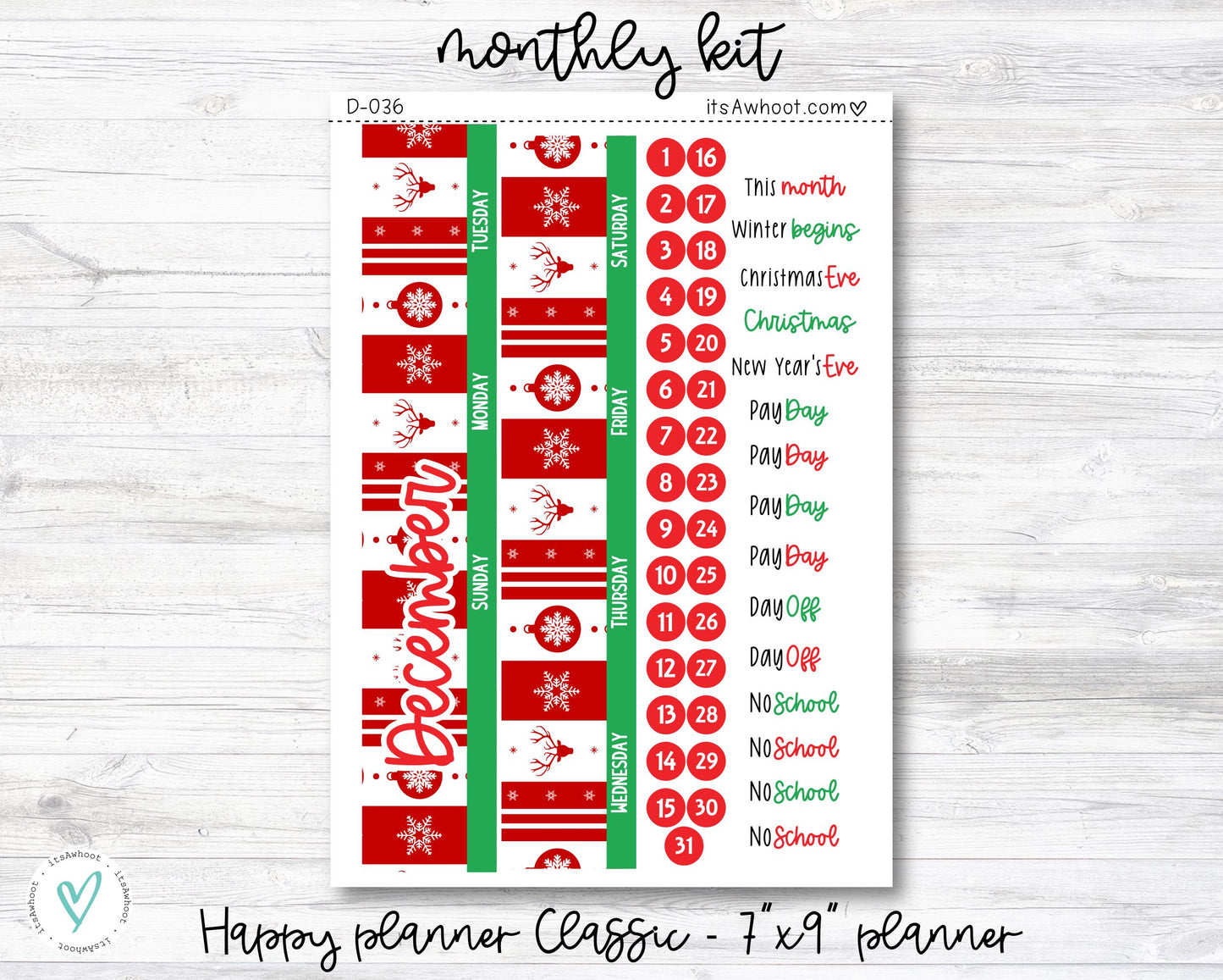 MONTHLY Kit Planner Stickers - DECEMBER "All I want for Christmas" - Happy Planner CLASSIC / 7"x9" (D036)