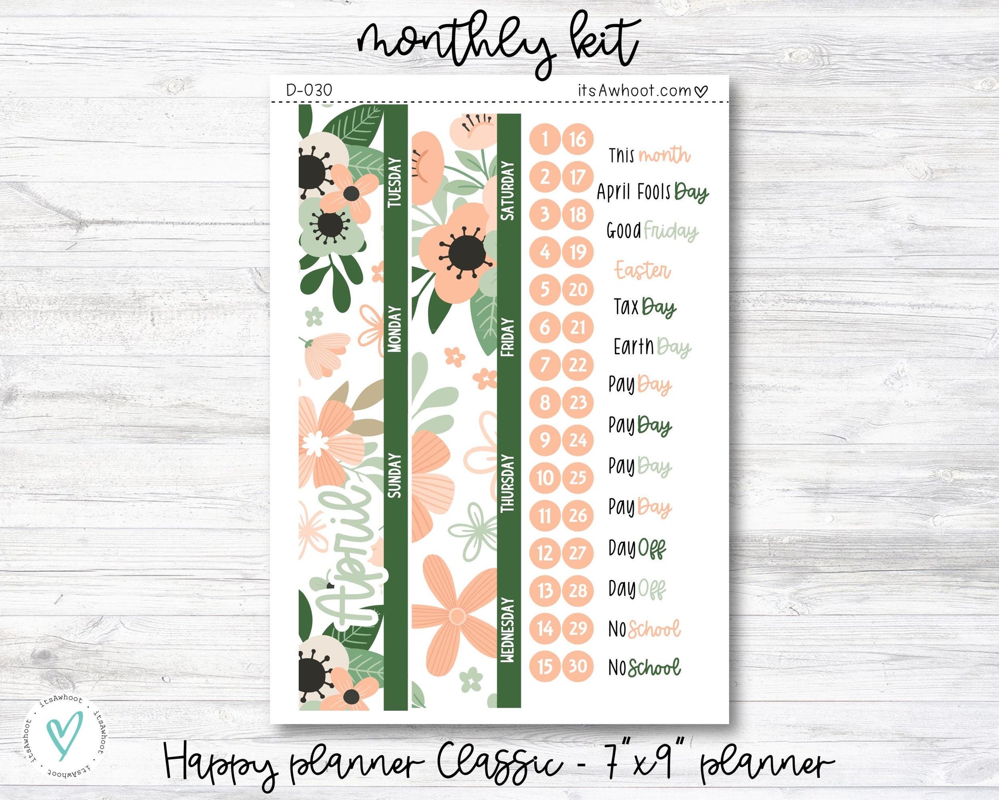 MONTHLY Kit Planner Stickers - APRIL "Spring Fever" - Happy Planner CLASSIC / 7"x9" (D030)