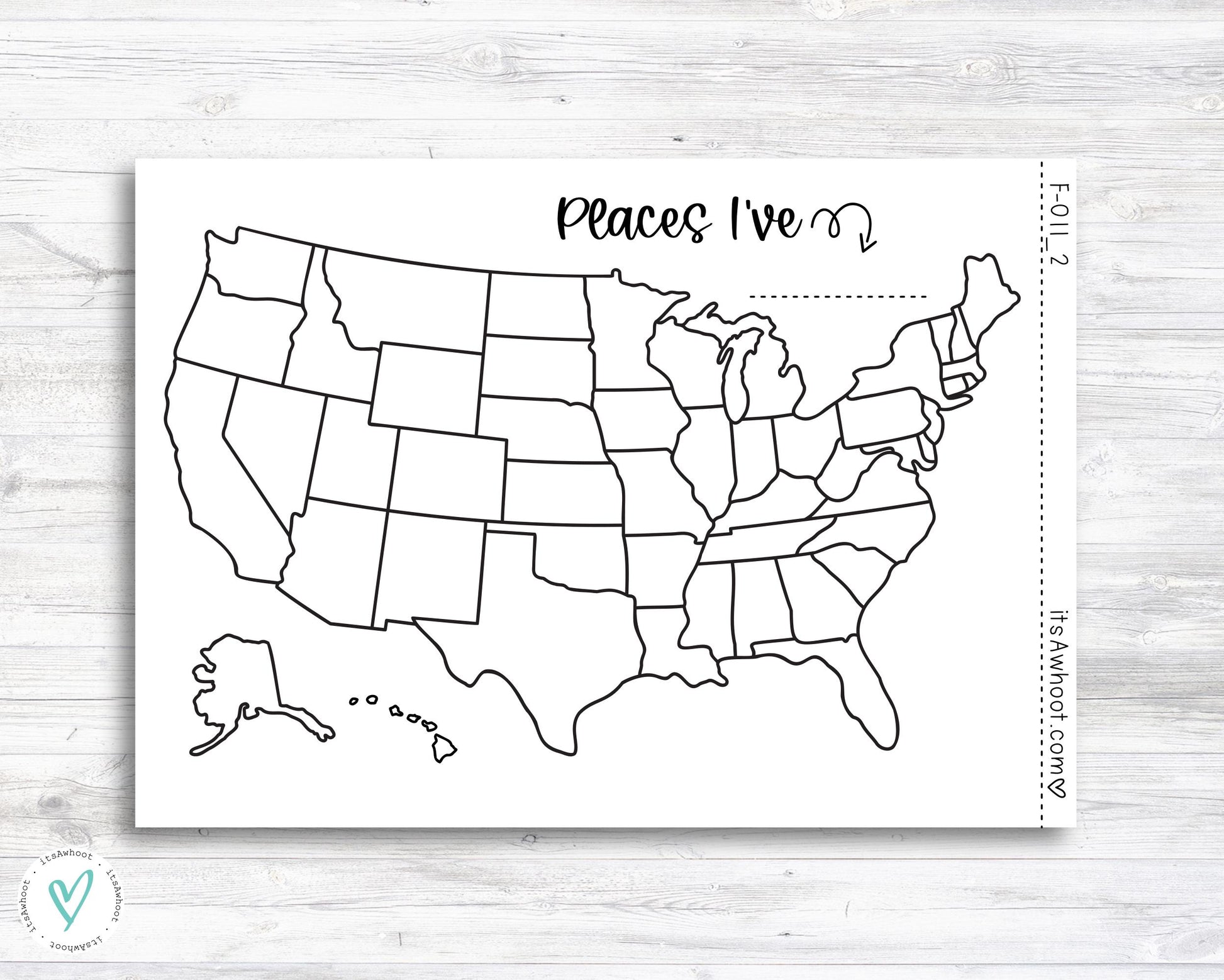 Places I've... USA United States Tracker Map Sticker - Dashboard Sticker (F011)