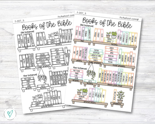 Books of the Bible BOOK SHELF tracker Dashboard Sticker - Sorted by GENRE (F007_5)