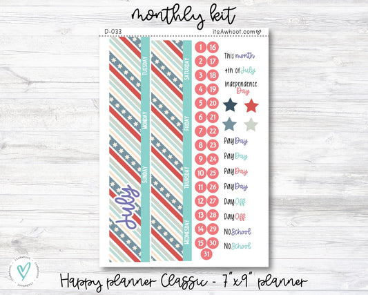 MONTHLY Kit Planner Stickers - JULY "'Merica" - Happy Planner CLASSIC (D012)