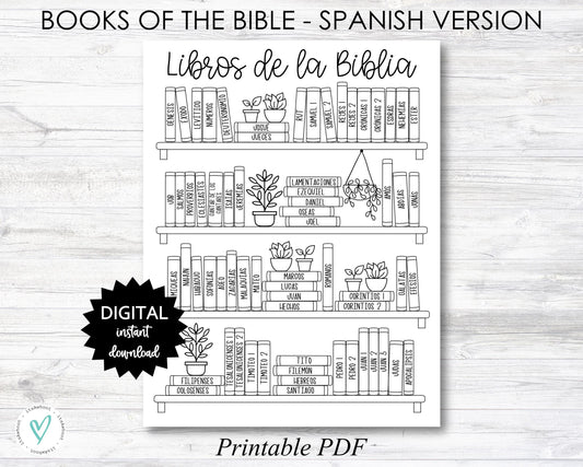 Books of the Bible Book Shelf tracker, Bible Books Coloring Page - SPANISH Version - PRINTABLE (N055_3)