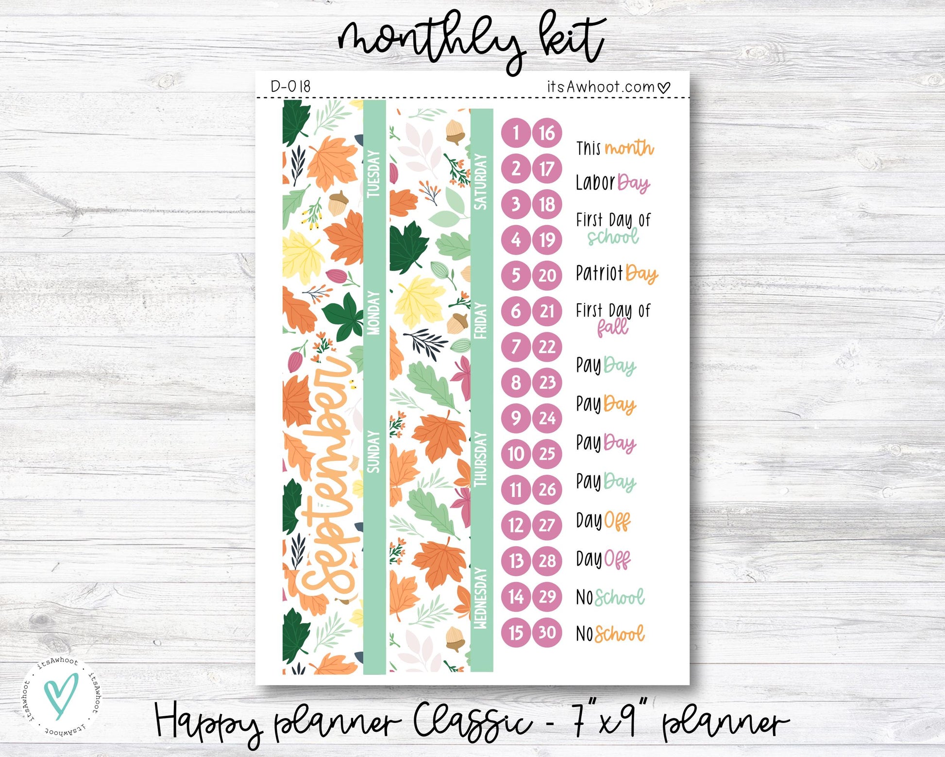 MONTHLY Kit Planner Stickers - OCTOBER "Boo" - Happy Planner CLASSIC (D018)