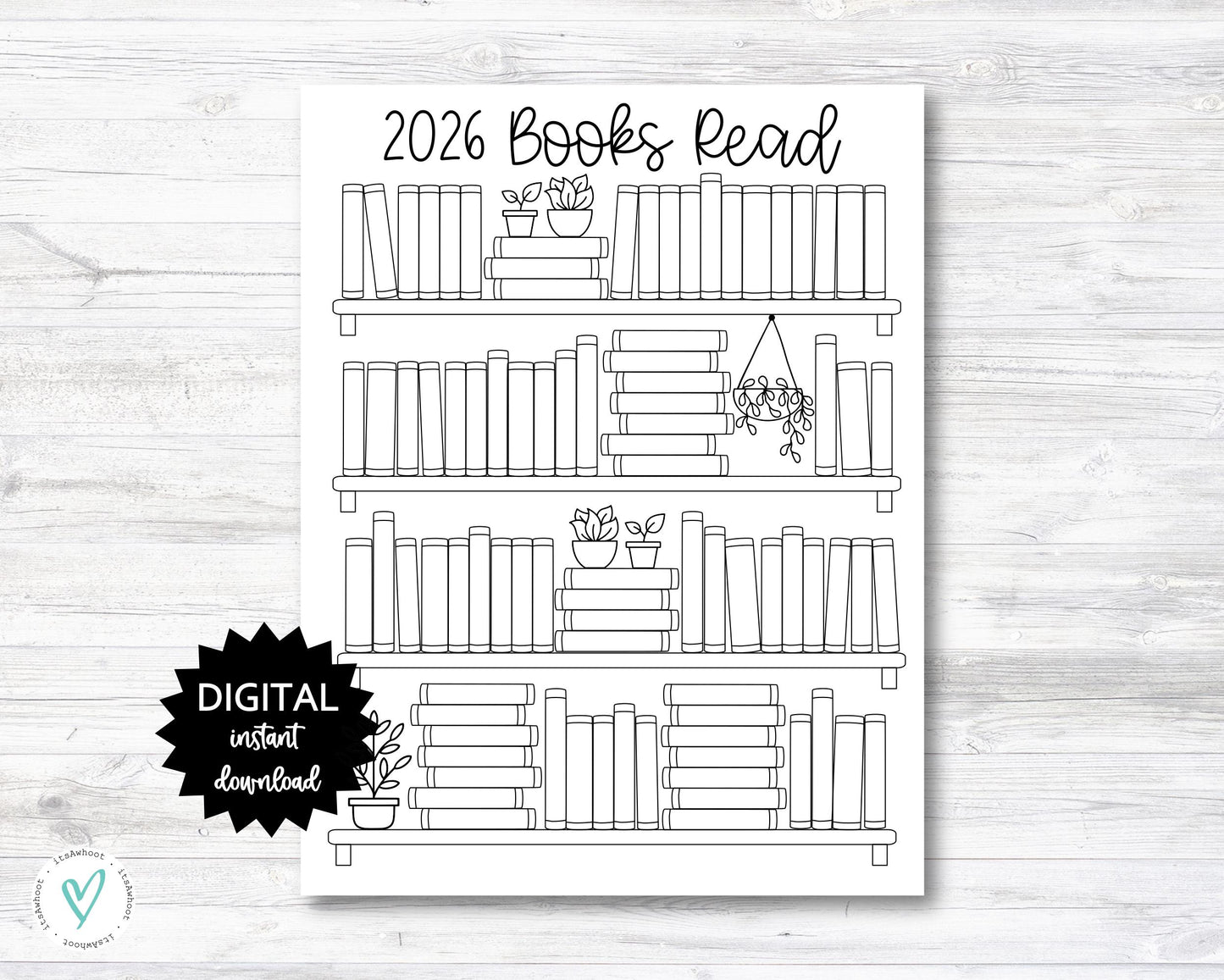 2026 Books Read Printable, Reading Tracker, Bookshelf Printable - PRINTABLE (N038_3)