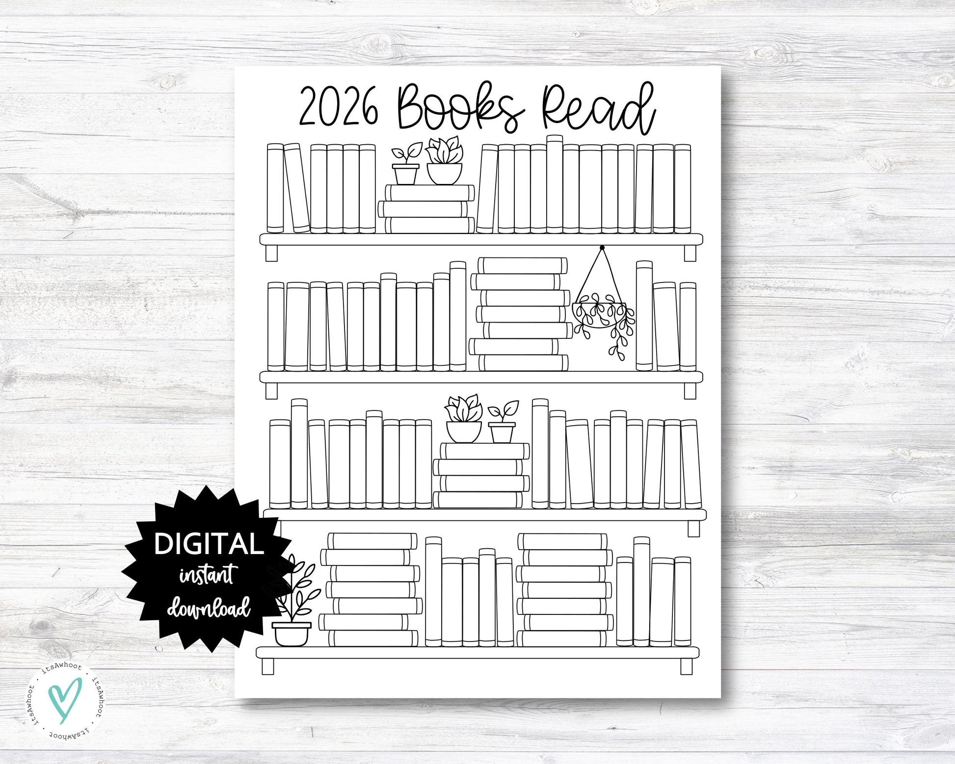 2026 Books Read Printable, Reading Tracker, Bookshelf Printable - PRINTABLE (N038_3)