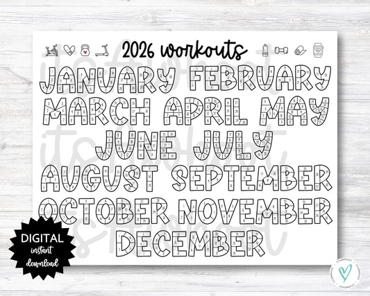 2024 Workouts Tracker Coloring Page Printable, Coloring Workout Calendar, Year Workout Tracking Coloring Sheet - PRINTABLE (N001_4)