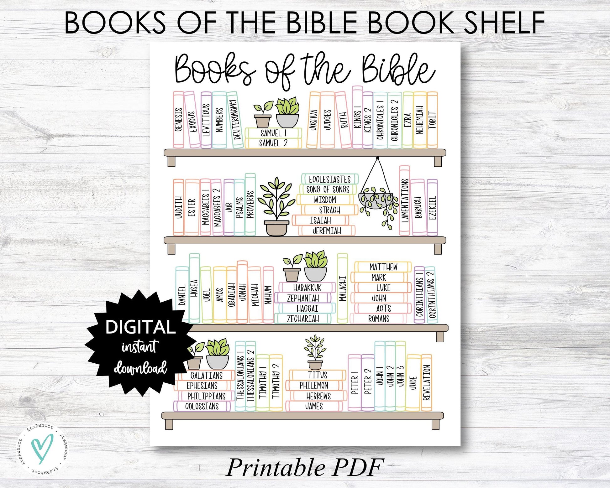 Books of the CATHOLIC Bible Book Shelf tracker, Bible Books Coloring Page - CATHOLIC Version - Color - PRINTABLE (N055_2)
