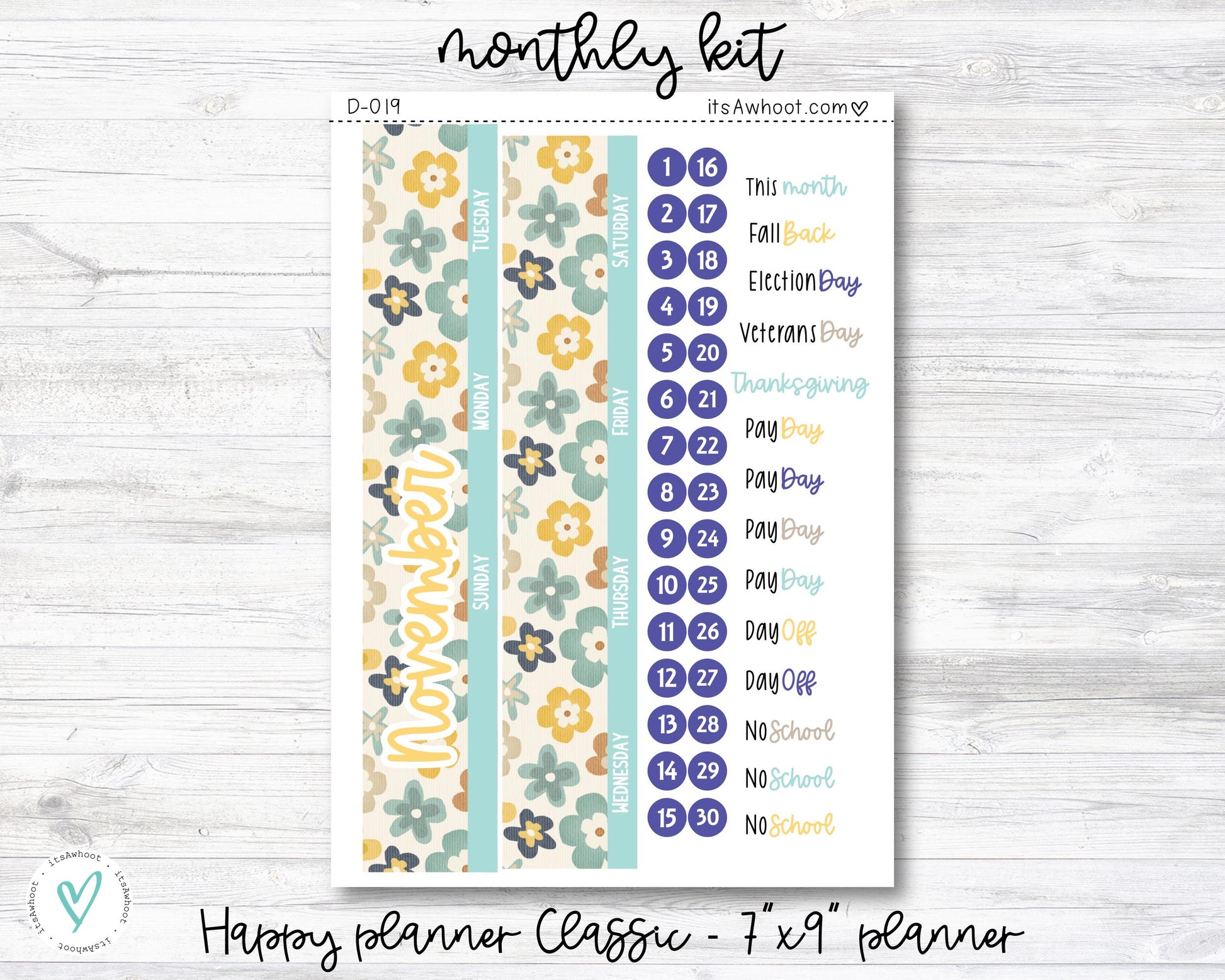 MONTHLY Kit Planner Stickers - NOVEMBER "Forever Fall" - Sunday or Monday Start - Happy Planner CLASSIC (D019)
