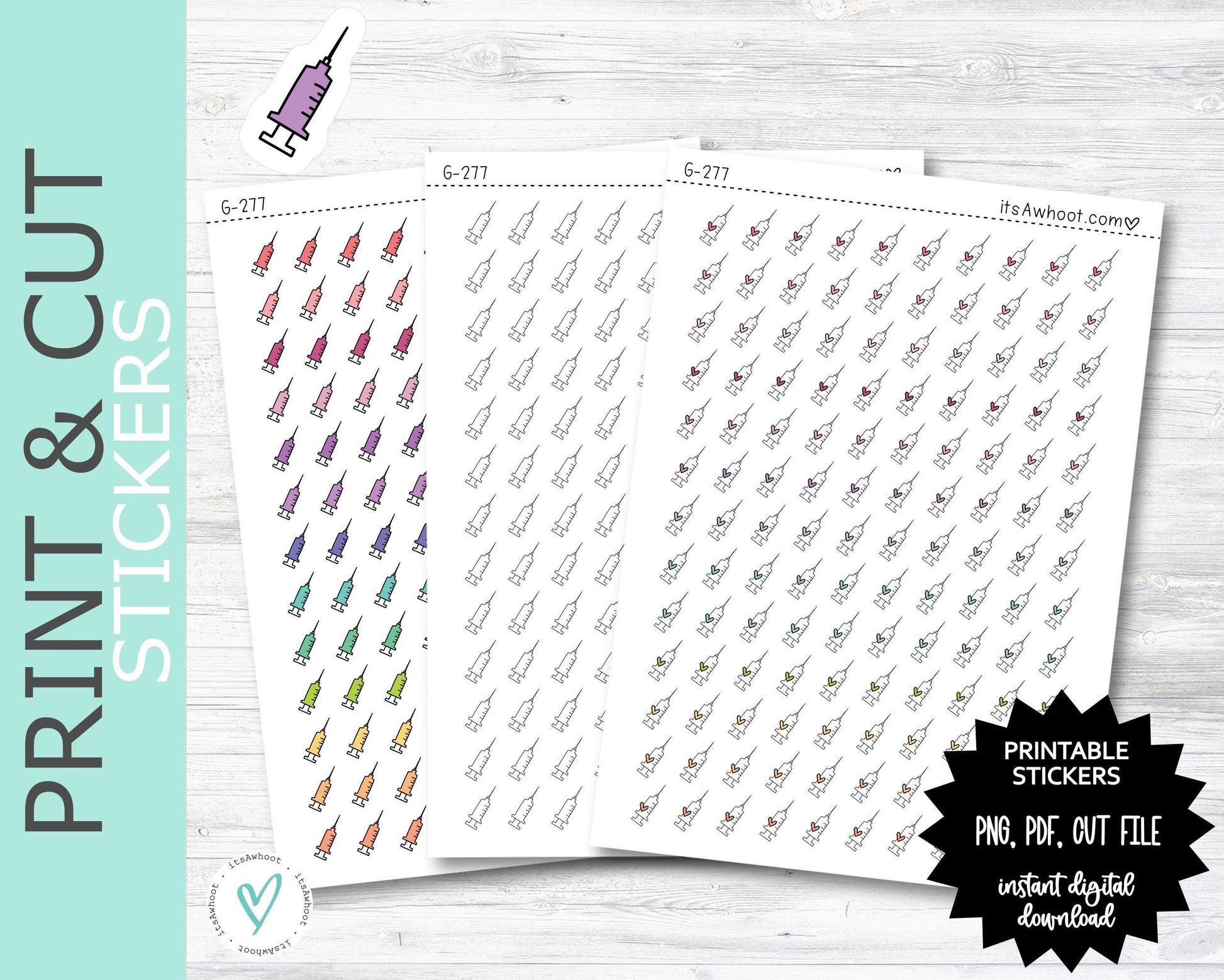 Shot / Syringe Doodle PRINT & CUT Planner Stickers (G277PC)