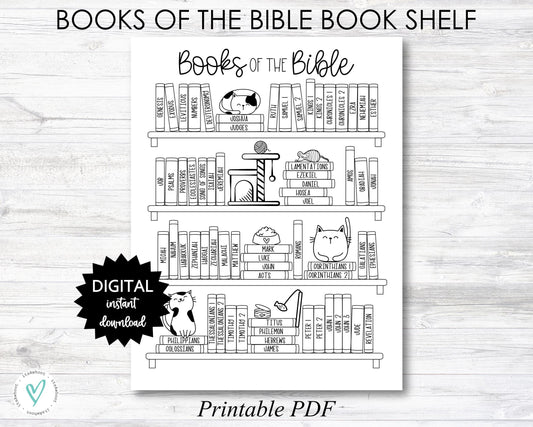 Books of the Bible Book Shelf tracker, Bible Books Coloring Page - CAT - PRINTABLE (N055_4)