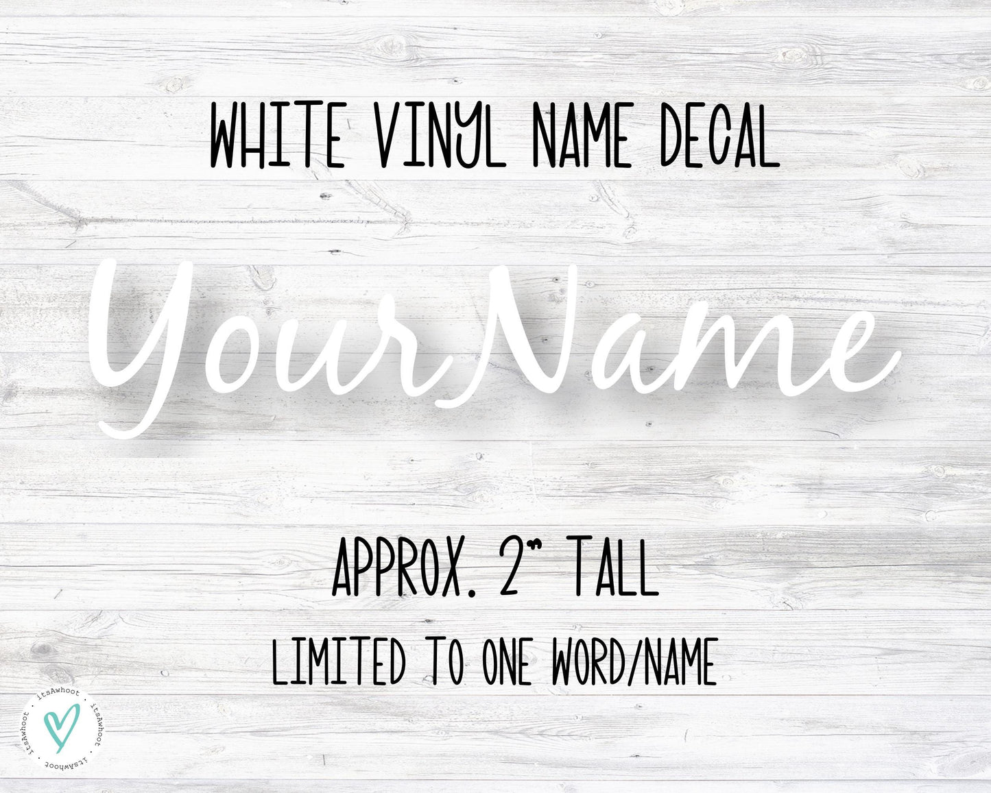 Personalized Name White Vinyl Decal, Custom Name Car Window Sticker with Your Custom Text (I052)