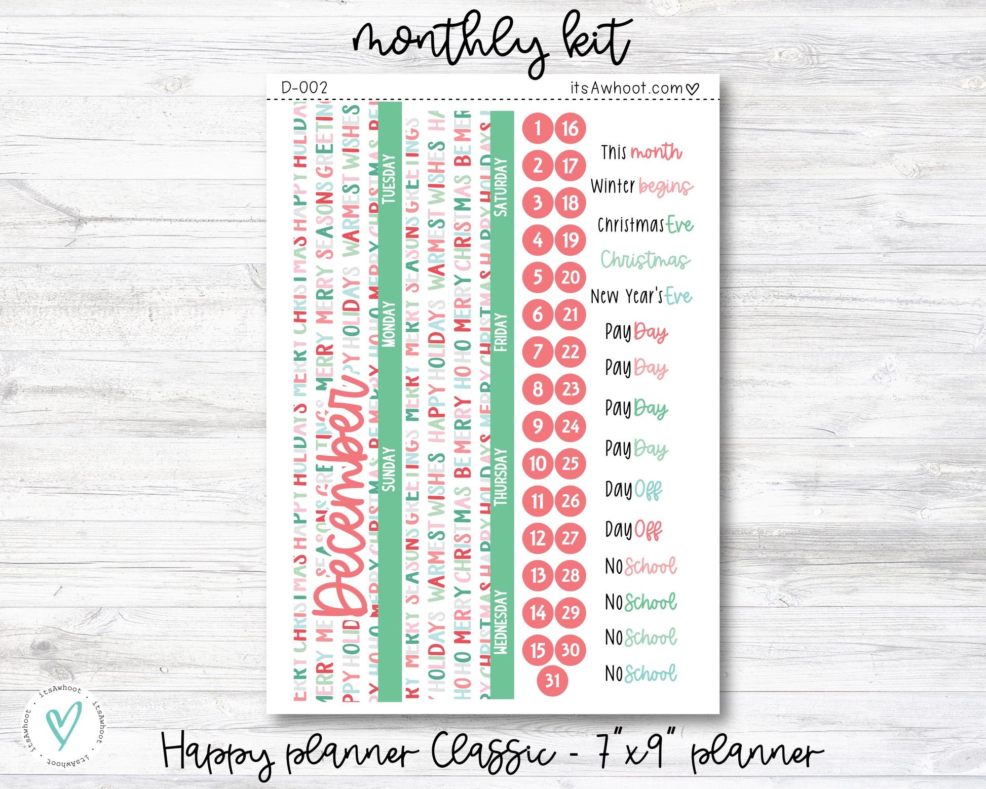 MONTHLY Kit Planner Stickers - DECEMBER "So Sweet" - Happy Planner CLASSIC (D002)