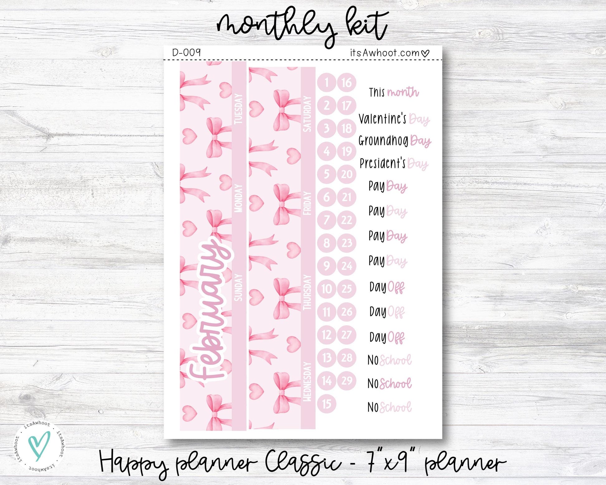 MONTHLY Kit Planner Stickers - FEBRUARY "Pinkie Promise" - Happy Planner CLASSIC / 7"x9" (D009)