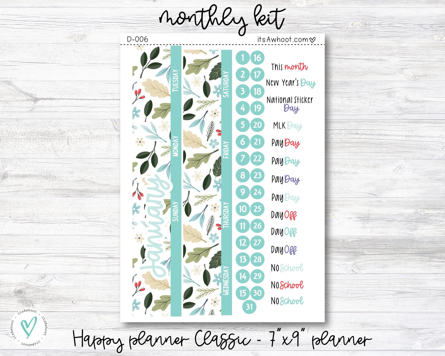 MONTHLY Kit Planner Stickers - JANUARY "Snow Much Fun" - Happy Planner CLASSIC / 7"x9" (D006)