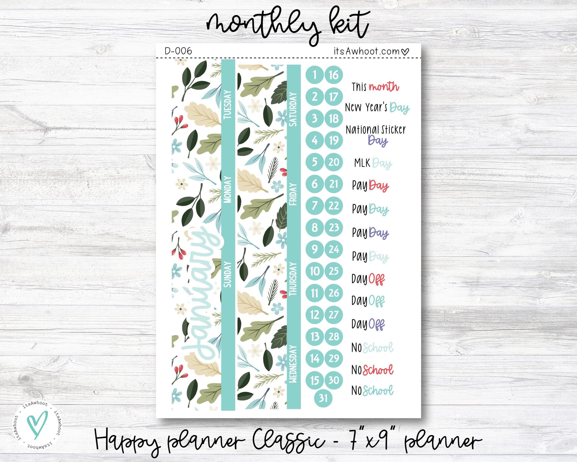 MONTHLY Kit Planner Stickers - JANUARY "Snow Much Fun" - Happy Planner CLASSIC / 7"x9" (D006)