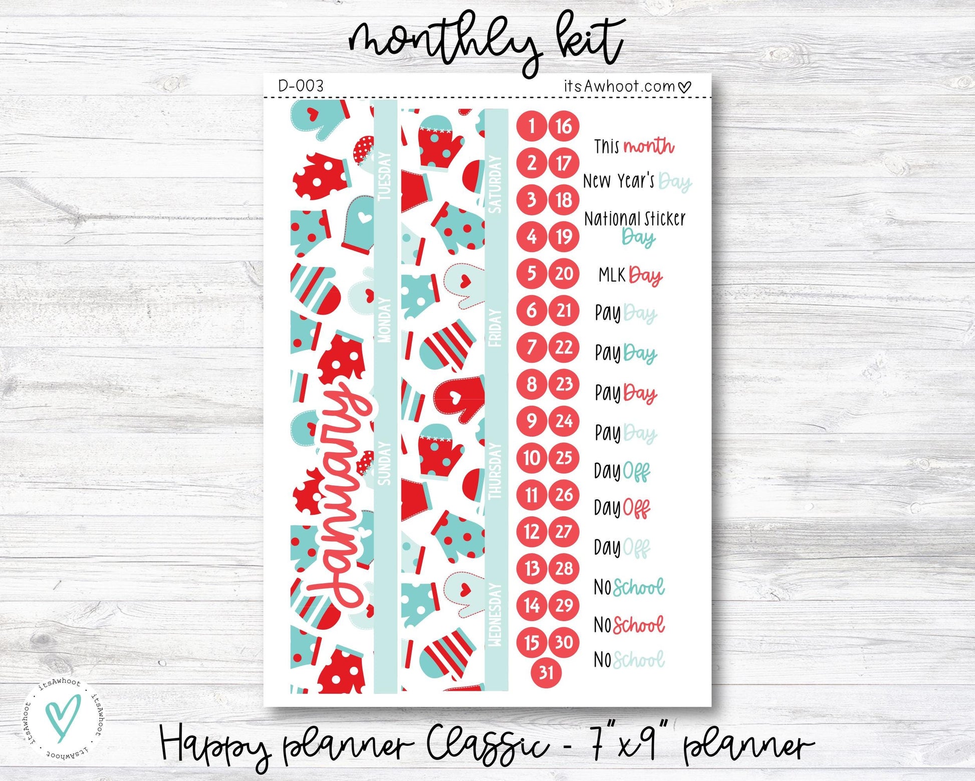 MONTHLY Kit Planner Stickers - JANUARY "Winter Vibes" - Happy Planner CLASSIC (D003)