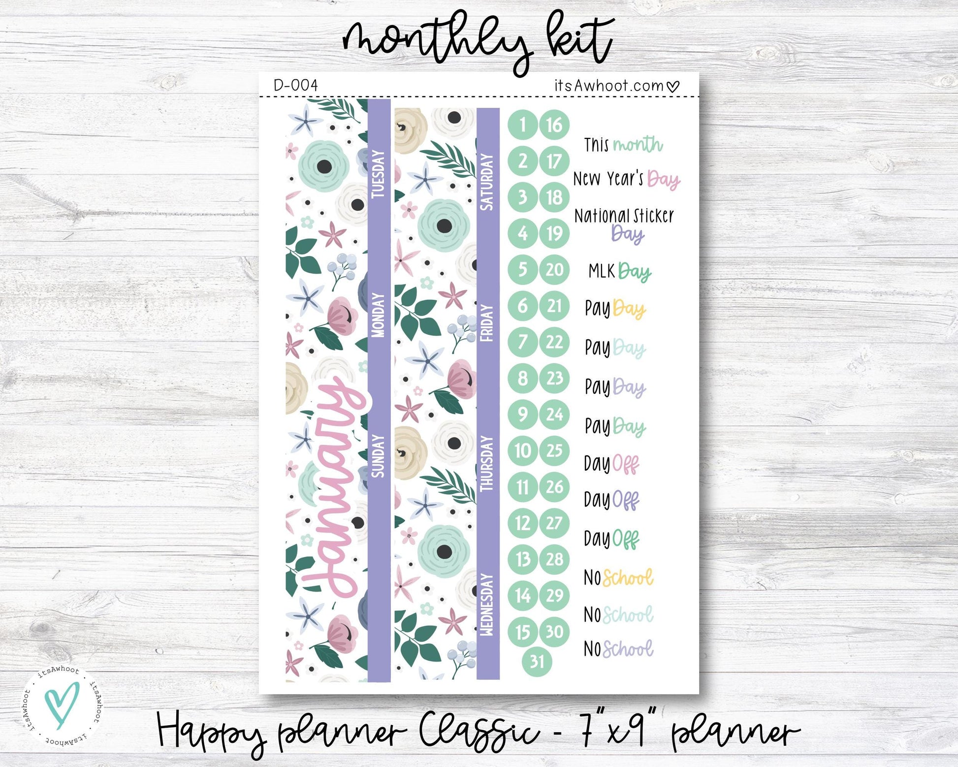 MONTHLY Kit Planner Stickers - JANUARY "Feelin' Cozy" - Happy Planner CLASSIC (D004)