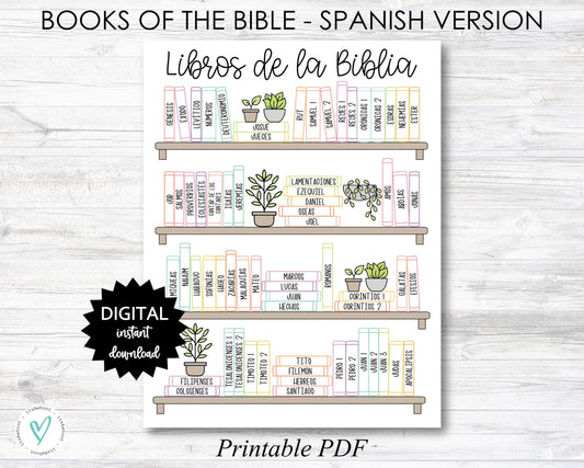 Books of the Bible Book Shelf tracker, Bible Books Coloring Page - SPANISH/COLOR Version - PRINTABLE (N055_3)