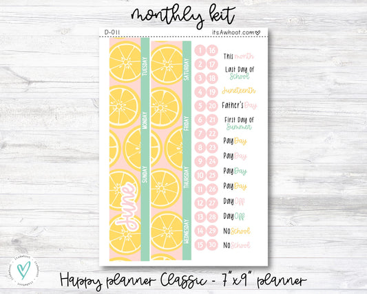 MONTHLY Kit Planner Stickers - JUNE "Summer Squeeze" - Happy Planner CLASSIC / 7"x9" (D011)