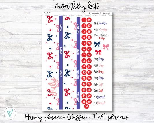MONTHLY Kit Planner Stickers - JULY "Sparklers & Bows" - Happy Planner CLASSIC / 7"x9" (D012)
