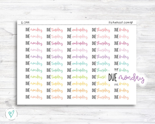 Due Monday - Friday Stickers, Due Days of the Week Mixed Script Stickers (G299)