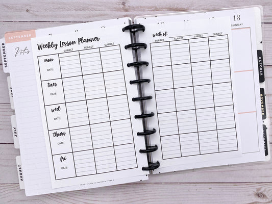 Teacher Lesson Planner, Weekly Lesson Planner Insert Pages for Happy Planner - Set of 4