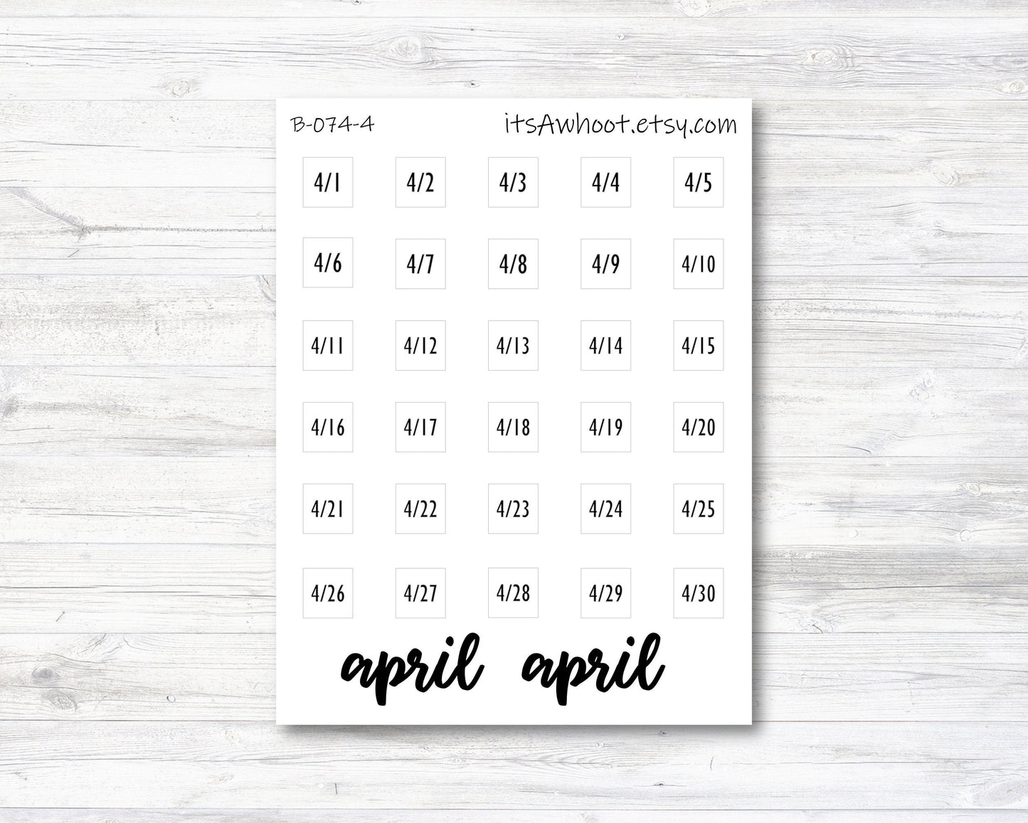 April Calendar Date Stickers (B074-4)