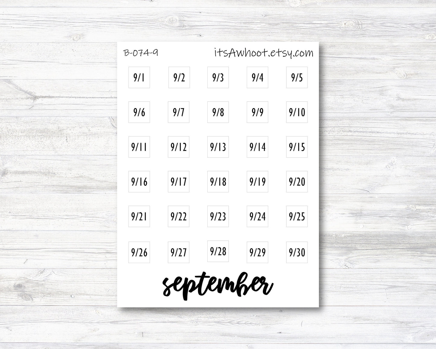 September Calendar Date Stickers (B074-9)